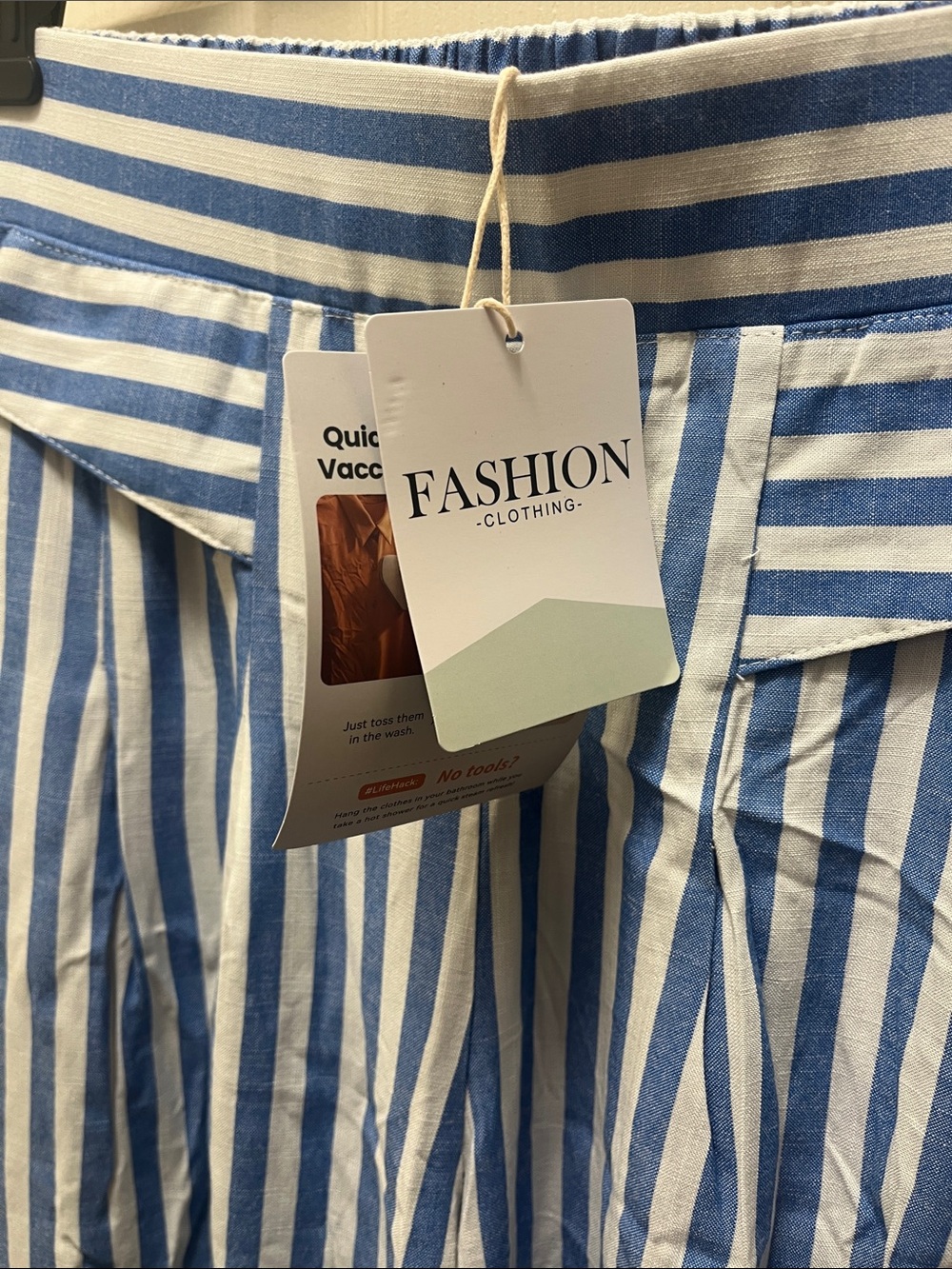 Blue & White Vertical Stripe Wide-Leg Pants with Tag S - Picture 2 of 7